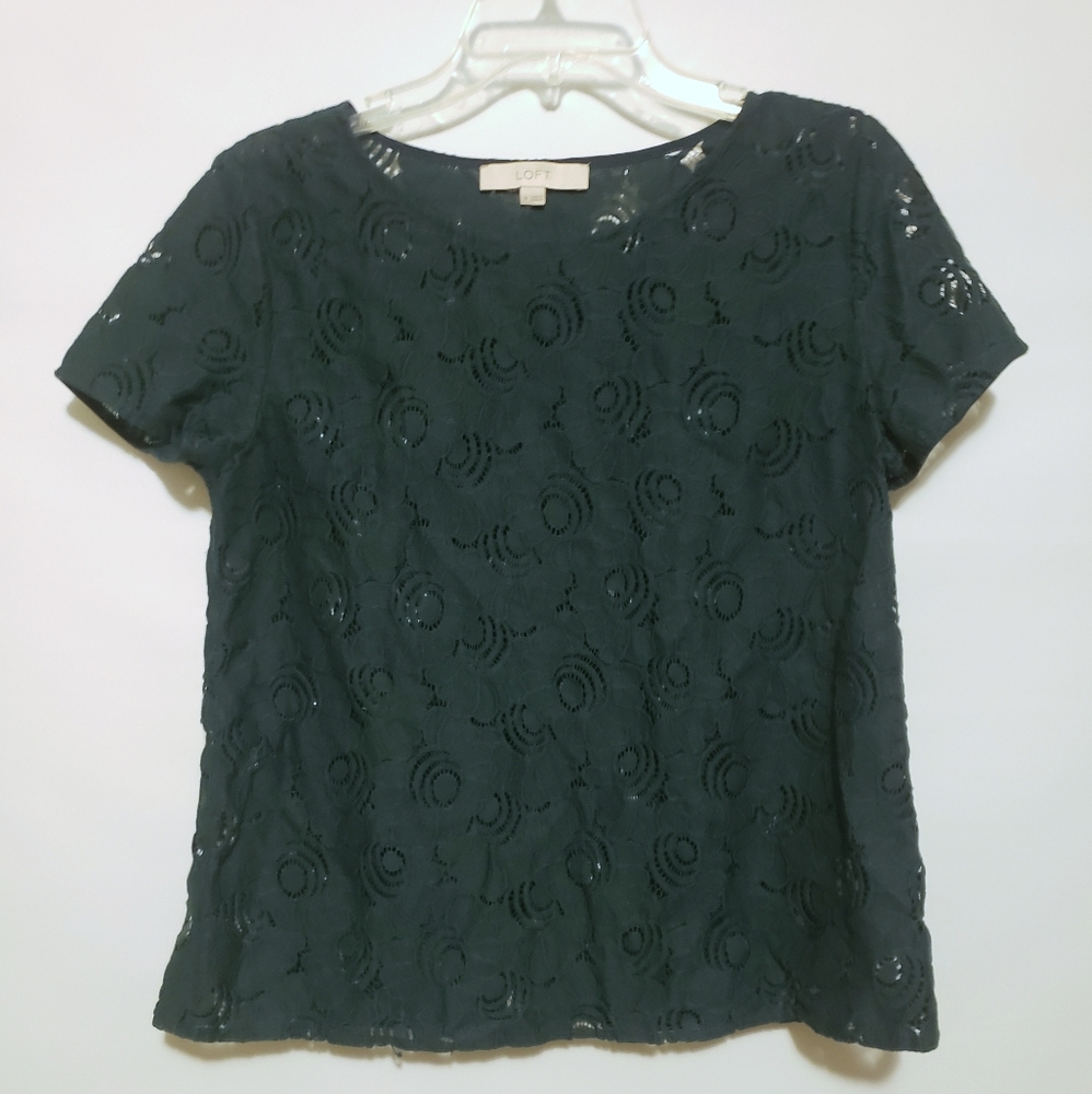 Ann Taylor Loft Dark Teal Lace Top Size Medium